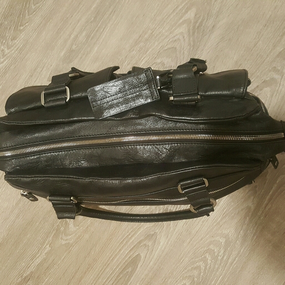 Piquadro Black Leather Duffle Bag Weekender - Picture 8 of 16